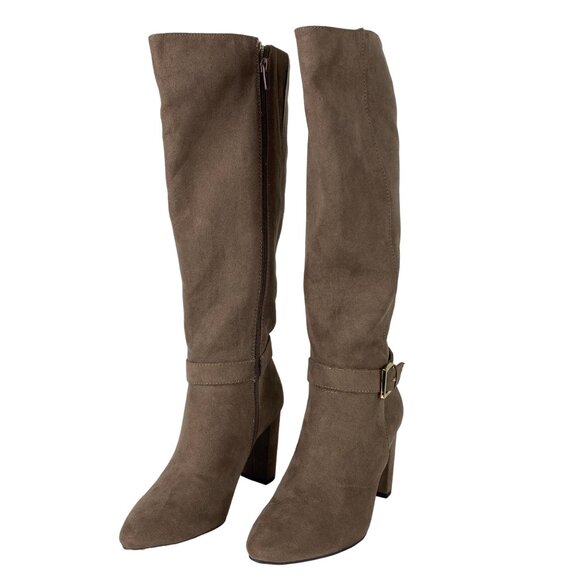 Jones New York 5.5 Kalee Camel Heeled Knee High Zipper Boots Buckle Accents - Picture 5 of 16